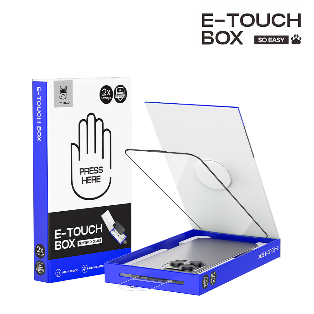 E-Touch Box packaging with blue border and white interior