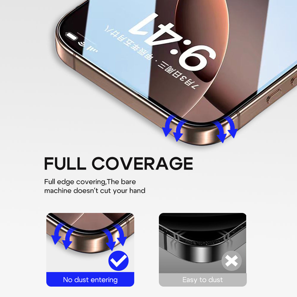 Smartphone with a screen protector application demonstrating full coverage and ease of use.