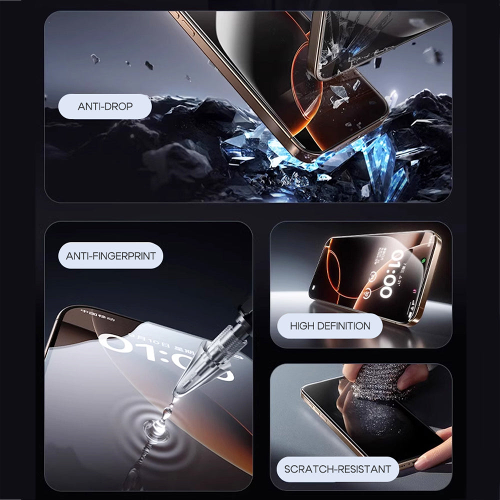 Smartphone screen protector with anti-drop, anti-fingerprint, high definition, and scratch-resistant features.