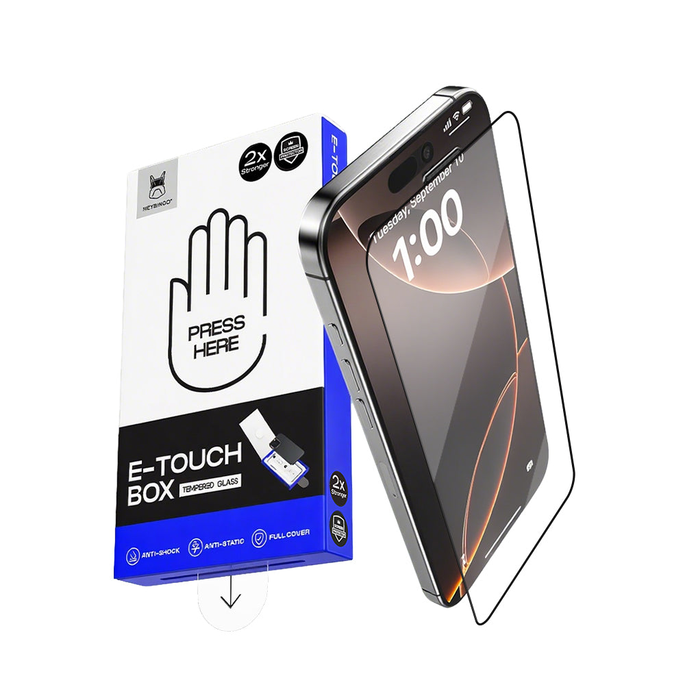 Premium zaštitno staklo za iPhone 15 Pro Max uz E-Touch inovativnu kutiju.