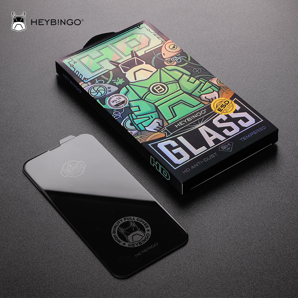 Otpakovano Heybingo kaljeno staklo za iPhone 17 iPhone 16 Pro sa ESD antistatičkim premazom i full cover dizajnom pored kutije