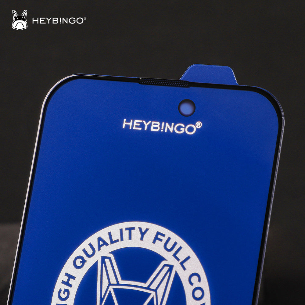 Detaljan prikaz holografskog Heybingo o-fold-privacy Glass pakovanja za iPhone 13 Pro Max i iPhone 14 Plus zaštitno staklo sa istaknutom 9H i ESD tehnologijom