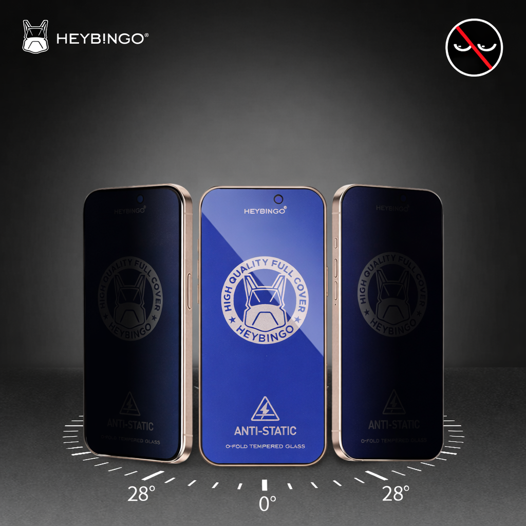 Otpakovano Heybingo kaljeno staklo za iPhone 17 Pro sa ESD antistatičkim premazom i full cover dizajnom pored kutije